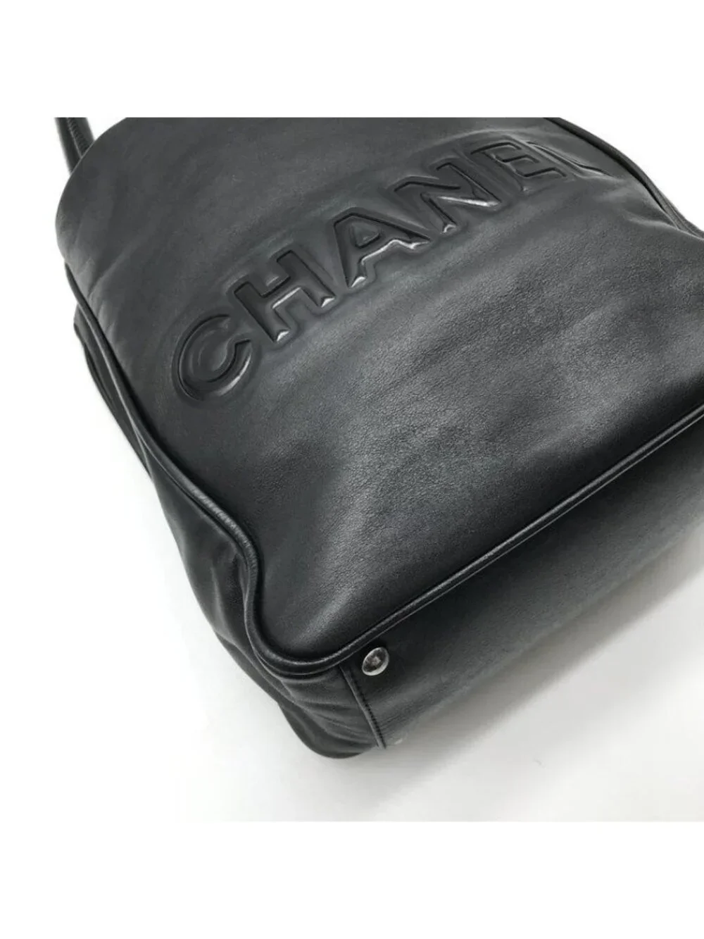 Chanel CC Logo Camellia Tote Shoulder Bag Leather Black